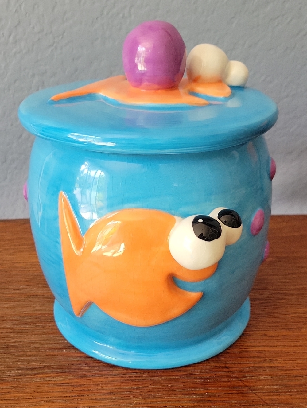 DEBBY CARMAN 3D Ceramic Fish Treat Jar in Blue and Orange